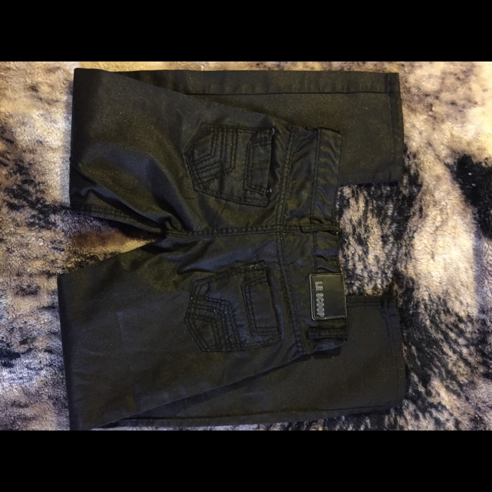 Black shiny fabric jeans
